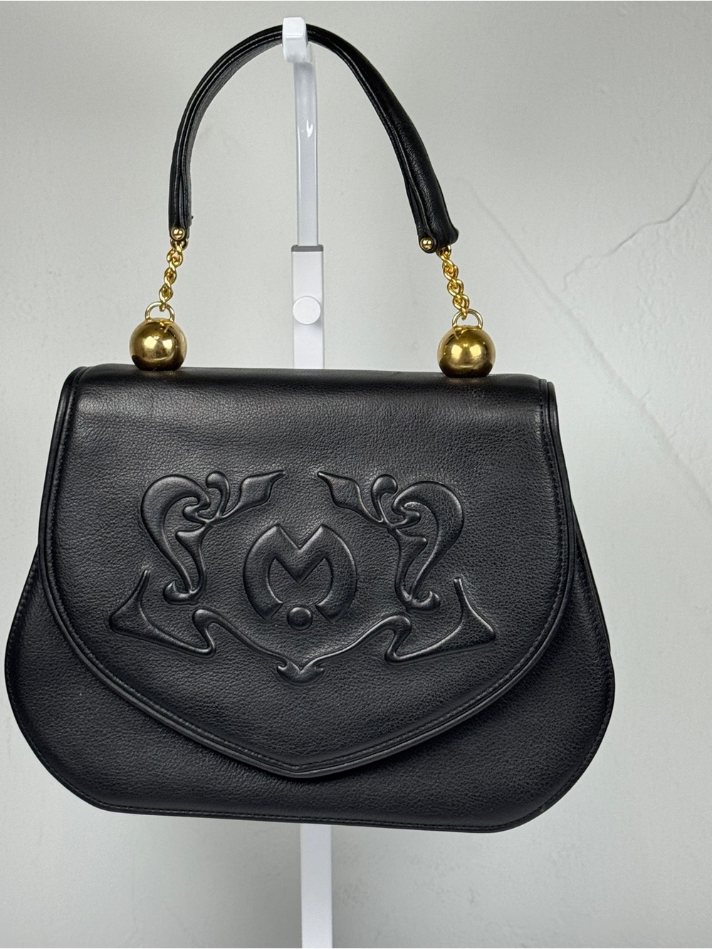 Mila Schon black top handle purse with dust bag and box